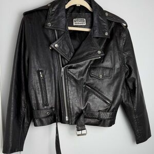 Vintage Fashion Elements Black Leather Biker Jacket Men's L